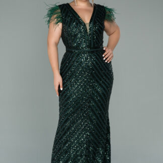 Zümrüt Yeşili Pul Payet Uzun Büyük Beden Abiye ABU1044