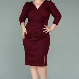 Bordo Kapri Kol Simli Büyük Beden Abiye ABK1246