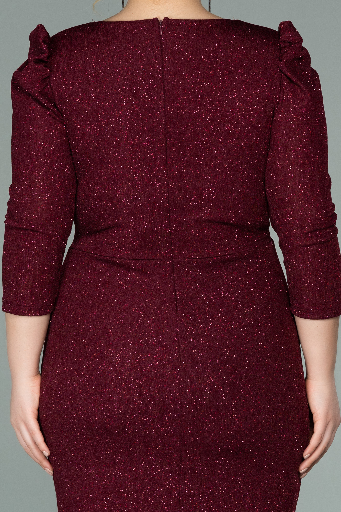 Bordo Kapri Kol Simli Büyük Beden Abiye ABK1246 - Görsel 4