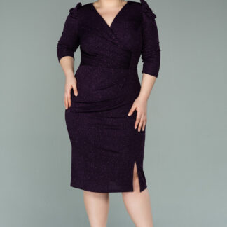 Koyu Mor Kapri Kol Simli Büyük Beden Abiye ABK1246