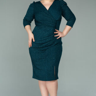 Zümrüt Yeşili Kapri Kol Simli Büyük Beden Abiye ABK1246