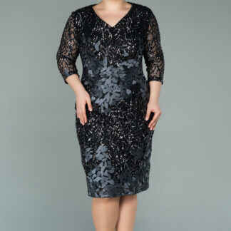 Siyah-Antrasit Kapri Kol Pullu Kısa Büyük Beden Abiye ABK1284