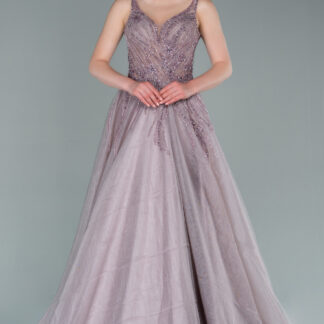 Gül Kurusu Taşlı Kolsuz Uzun Özel Tasarım Abiye ABU2377