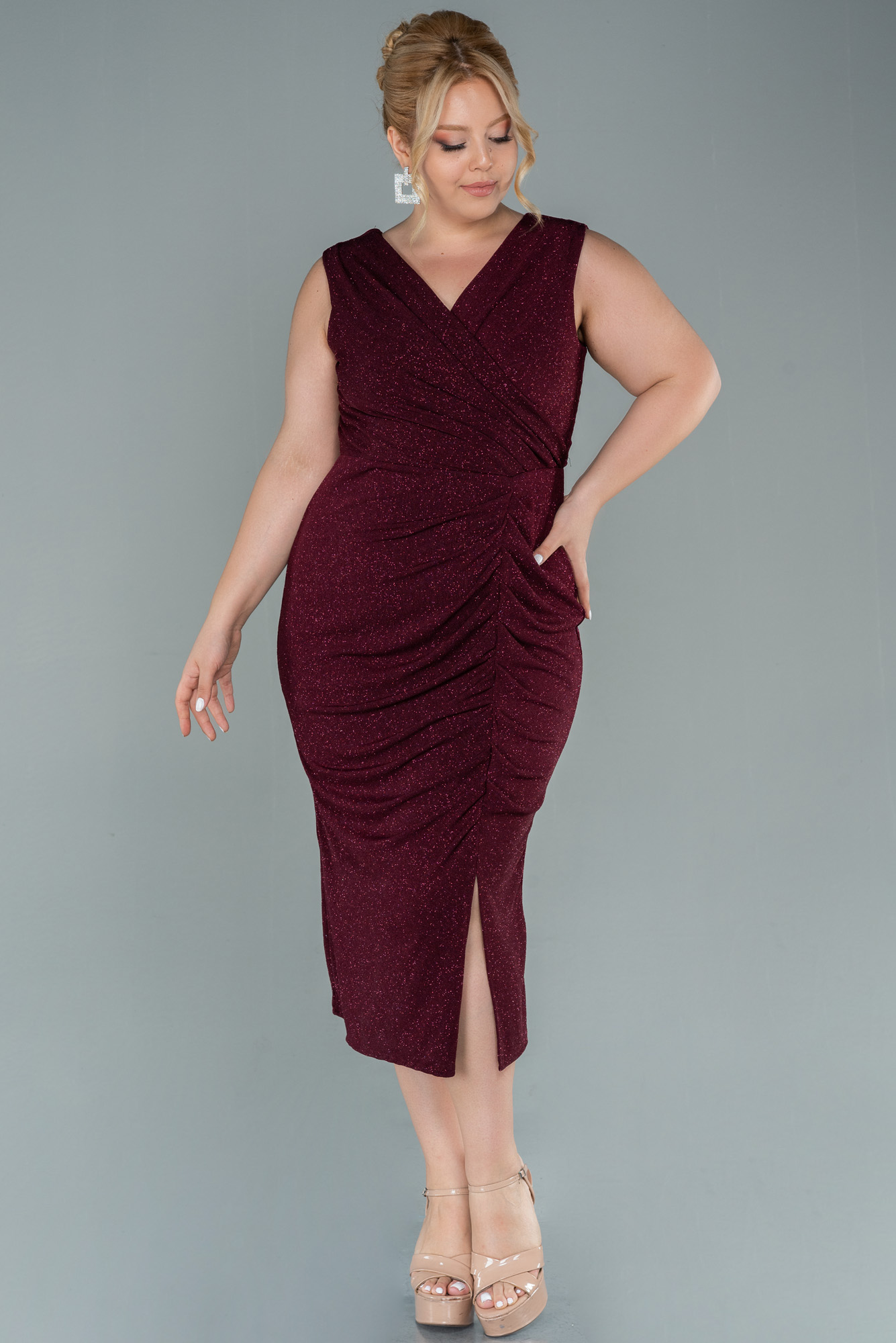 Lacivert Kolsuz Simli Midi Büyük Beden Abiye ABK1492 - Görsel 5