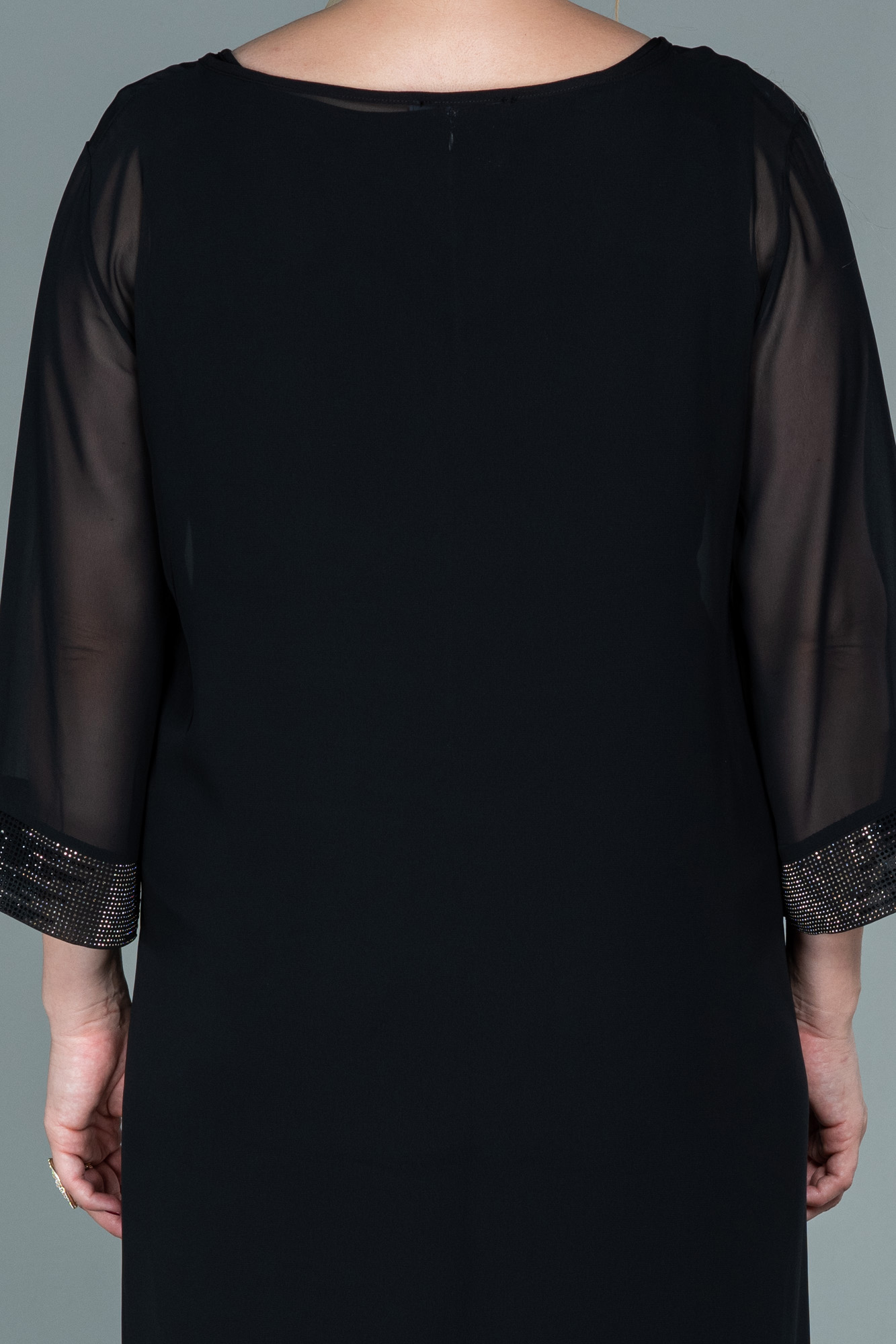 Siyah Kapri Kol Uzun Şifon Büyük Beden Abiye Tulum ABT083 - Görsel 4