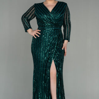 Zümrüt Yeşili Kapri Kol Pullu Büyük Beden Abiye ABU1043