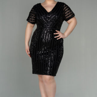 Siyah Pul Payetli Büyük Beden Abiye ABK686