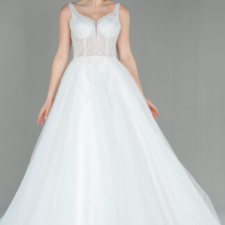 Ekru Taş İşlemeli Uzun Büyük Beden Helen Gelinlik ABG016