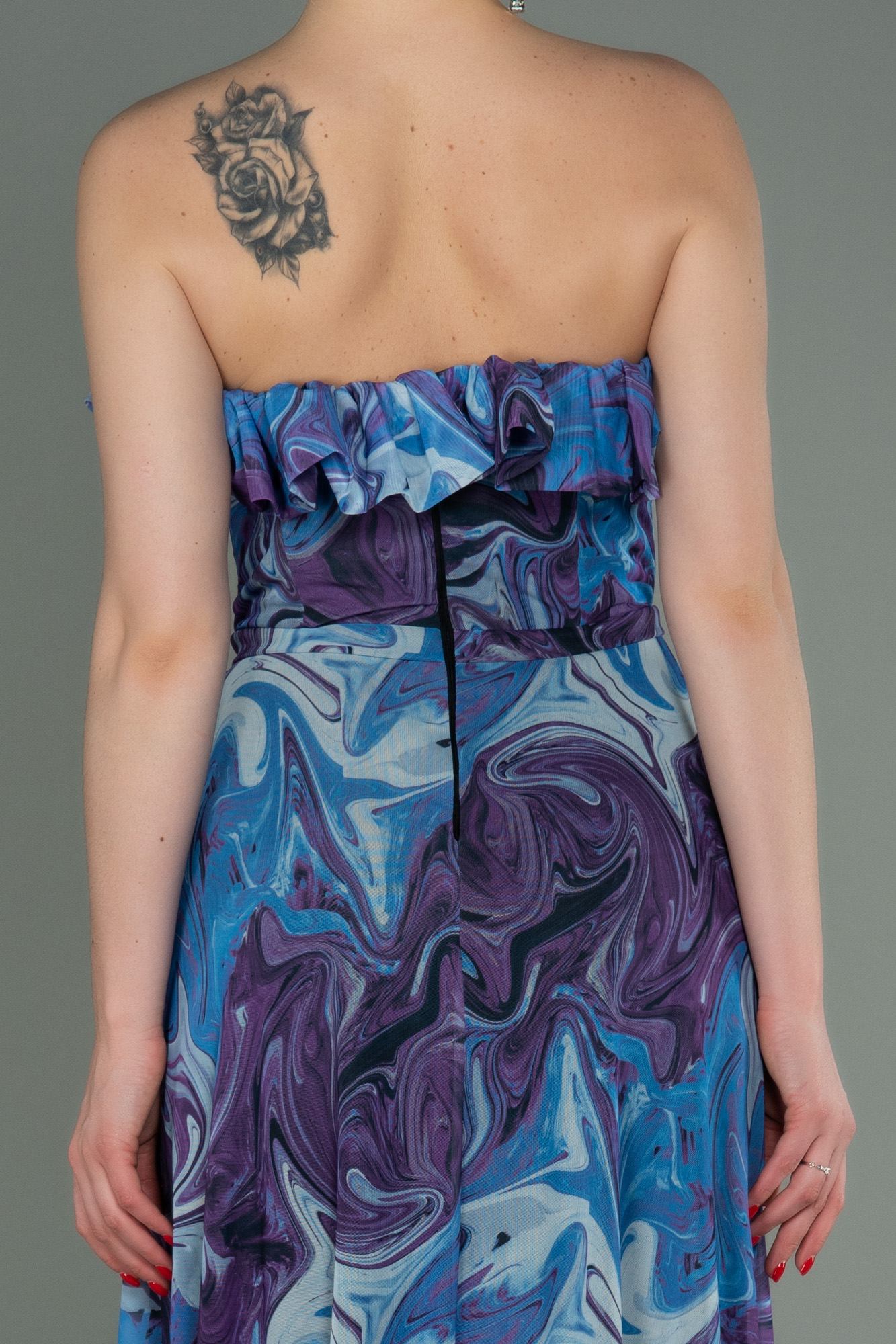 Mor Straplez Yırtmaçlı Empirme Uzun Abiye ABU3086 - Görsel 5