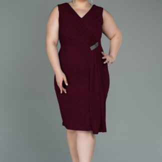 Midi Bordo Büyük Beden Abiye Elbise ABK1752