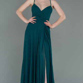 Zümrüt Yeşili Bacak Ve Sırt Dekolteli Şifon Abiye ABU1305