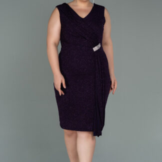 Midi Koyu Mor Büyük Beden Abiye Elbise ABK1752