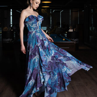 Mor Straplez Yırtmaçlı Empirme Uzun Abiye ABU3086