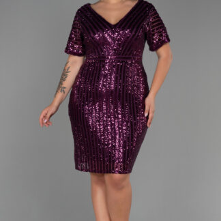 Mürdüm Pul Payetli Büyük Beden Abiye ABK686