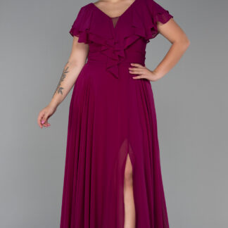 Mürdüm Yırtmaçlı Büyük Beden Abiye ABU032