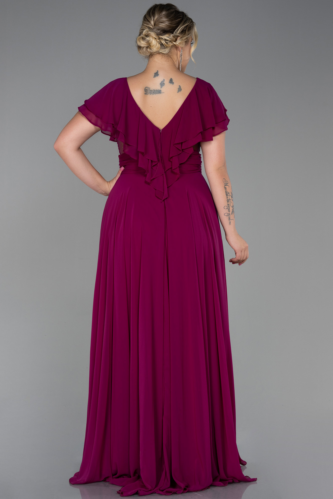 Mürdüm Yırtmaçlı Büyük Beden Abiye ABU032 - Görsel 2