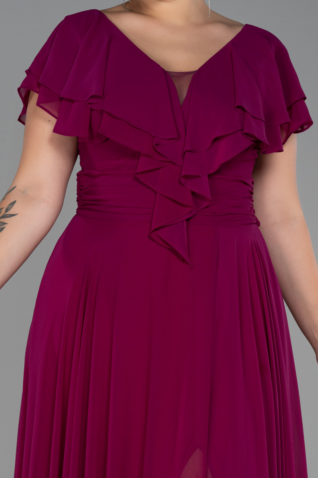 Mürdüm Yırtmaçlı Büyük Beden Abiye ABU032 - Görsel 3