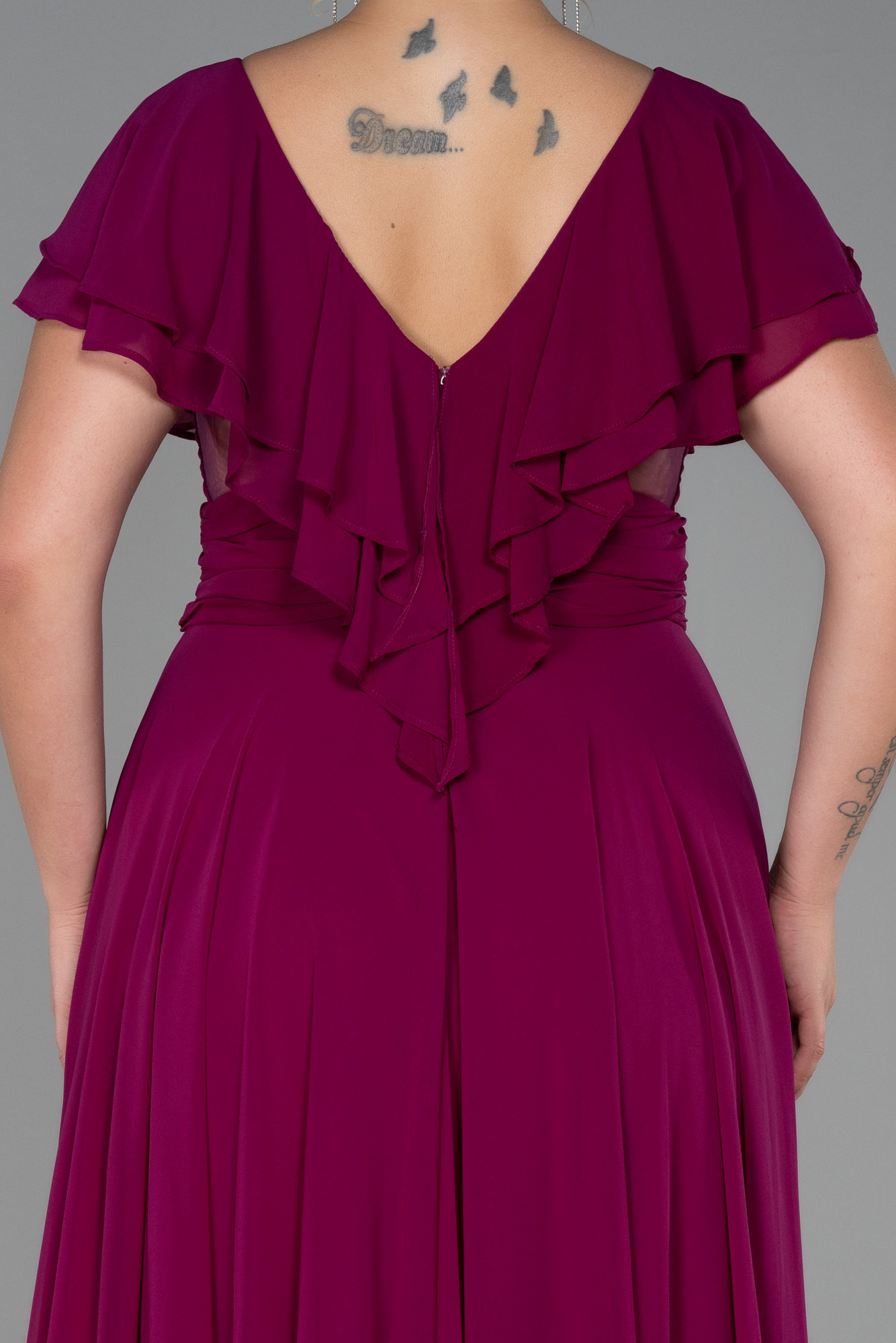 Mürdüm Yırtmaçlı Büyük Beden Abiye ABU032 - Görsel 4