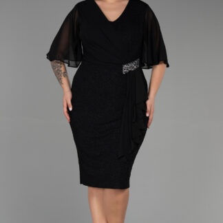 Siyah Kısa Kol Simli Büyük Beden Abiye ABK1826