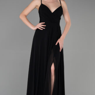 Siyah Bacak Ve Sırt Dekolteli Şifon Abiye ABU1305