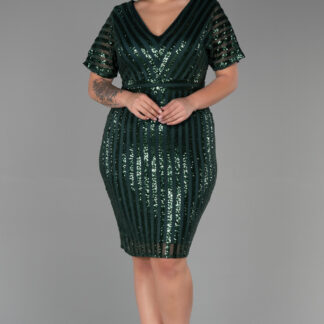 Zümrüt Yeşili Pul Payetli Büyük Beden Abiye ABK686