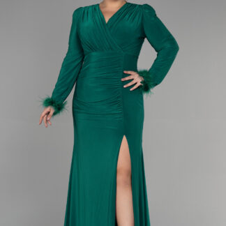 Zümrüt Yeşili Uzun Kol Büyük Beden Abiye ABU2832