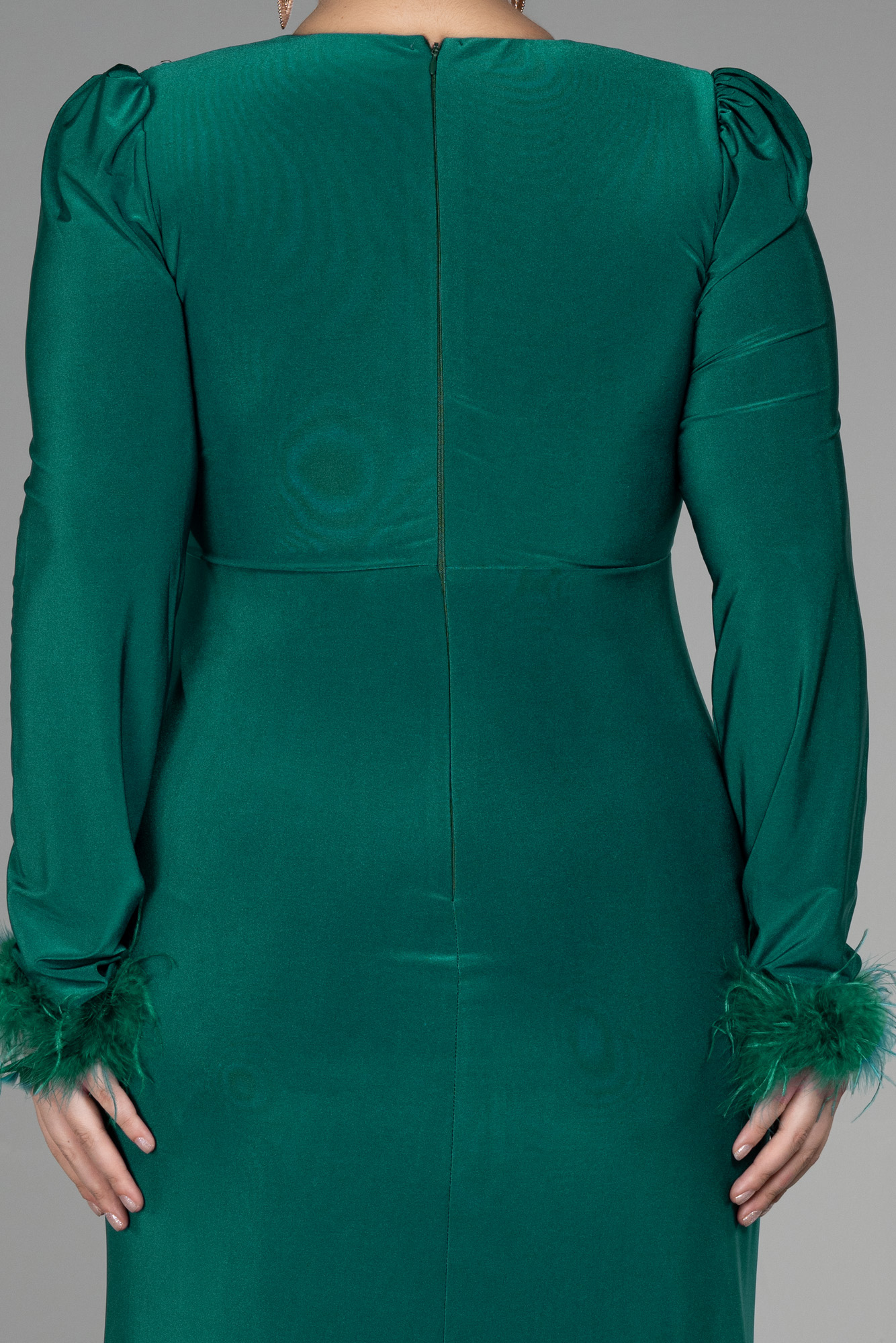 Zümrüt Yeşili Uzun Kol Büyük Beden Abiye ABU2832 - Görsel 4