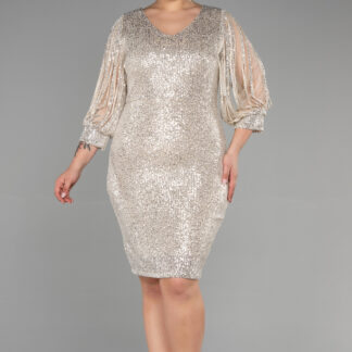 Vizon Kısa Pul Payetli Büyük Beden Abiye ABK631