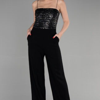 Antrasit Üstü Pul Payet Uzun Abiye Tulum ABT108