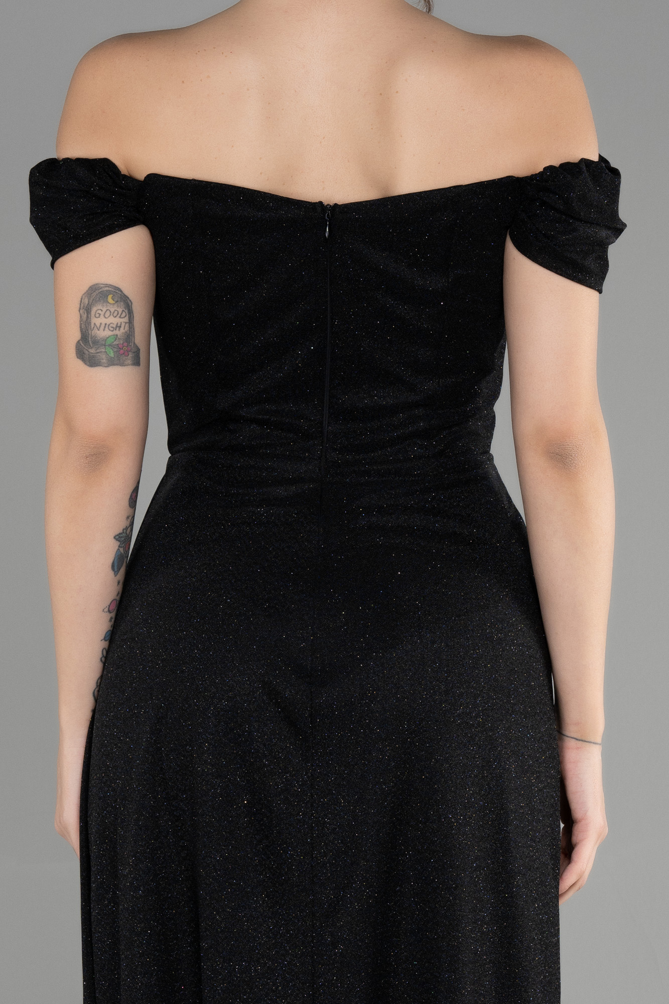 Siyah Kayık Yaka Balen Korse Uzun Simli Abiye ABU3472 - Görsel 4