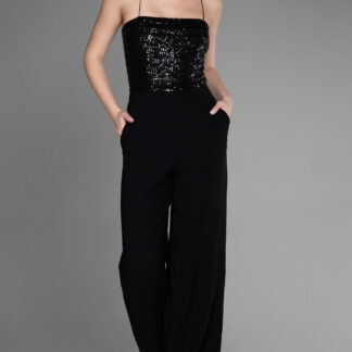 Siyah Üstü Pul Payet Uzun Abiye Tulum ABT108