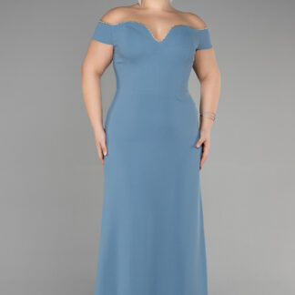 Mint Kayık Yaka Uzun Büyük Beden Abiye ABU3582