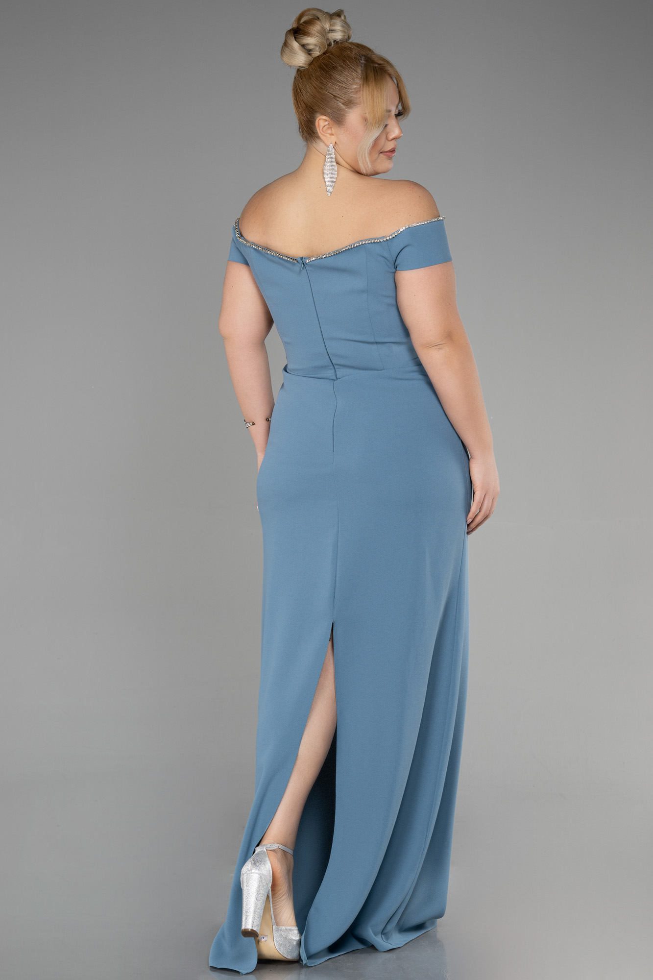 Mint Kayık Yaka Uzun Büyük Beden Abiye ABU3582 - Görsel 2