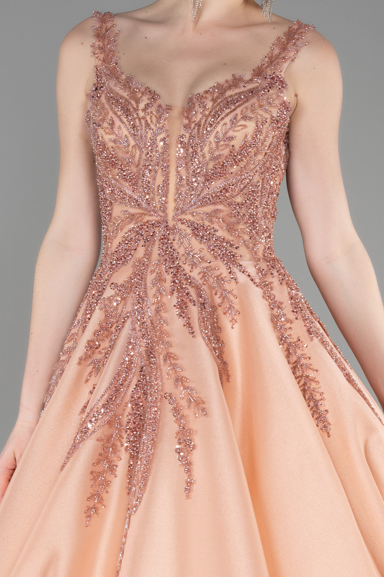 Somon İşlemeli Uzun Kuyruklu Özel Tasarım Prenses Abiye ABU3597 - Görsel 3