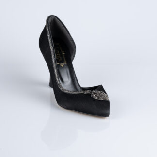 Siyah Taşlı Saten Stiletto Abiye Ayakkabı MJ8008