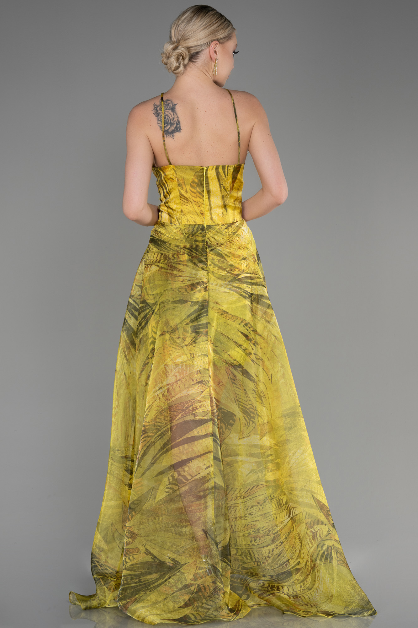 Fıstık Yeşili Bacak Dekolte Uzun Empirme Abiye Elbise ABU3763 - Görsel 2