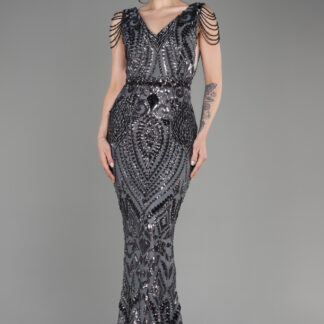 Antrasit V Yaka Uzun Pullu Balık Abiye ABU3842