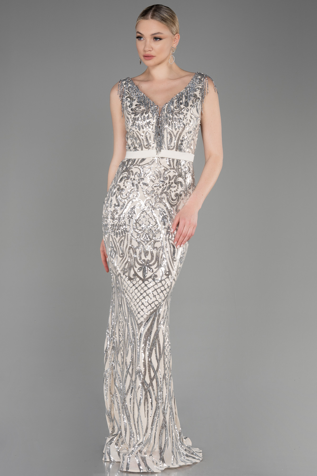 Vizon Kolsuz Uzun Pul Payet Nişan Elbisesi ABU5310