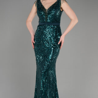 Zümrüt Yeşili Kolsuz Uzun Pul Payet Nişan Elbisesi ABU5310