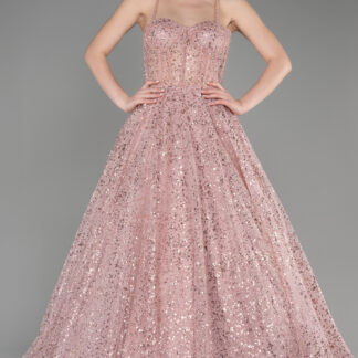 Pudra Prenses Model Simli Uzun Özel Tasarım Abiye ABU3556