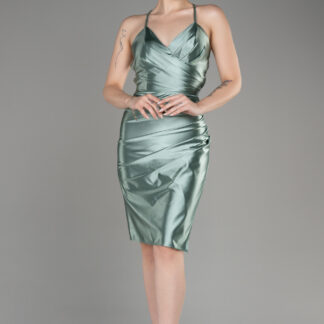 Firuze Sırt Dekolteli Saten Kısa Davet Elbisesi ABK2078