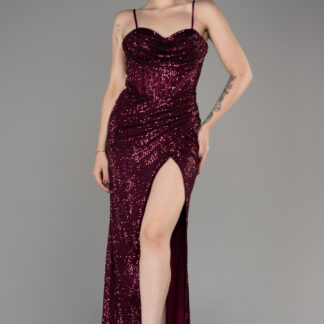 Vişne Bacak Dekolteli Balen Korse Pullu Abiye ABU3246