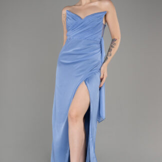 İndigo Straplez Bacak Dekolteli Uzun Şifon Abiye ABU3947