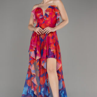 Fuşya Straplez Bacak Dekolteli Uzun Empirme Abiye ABU3975