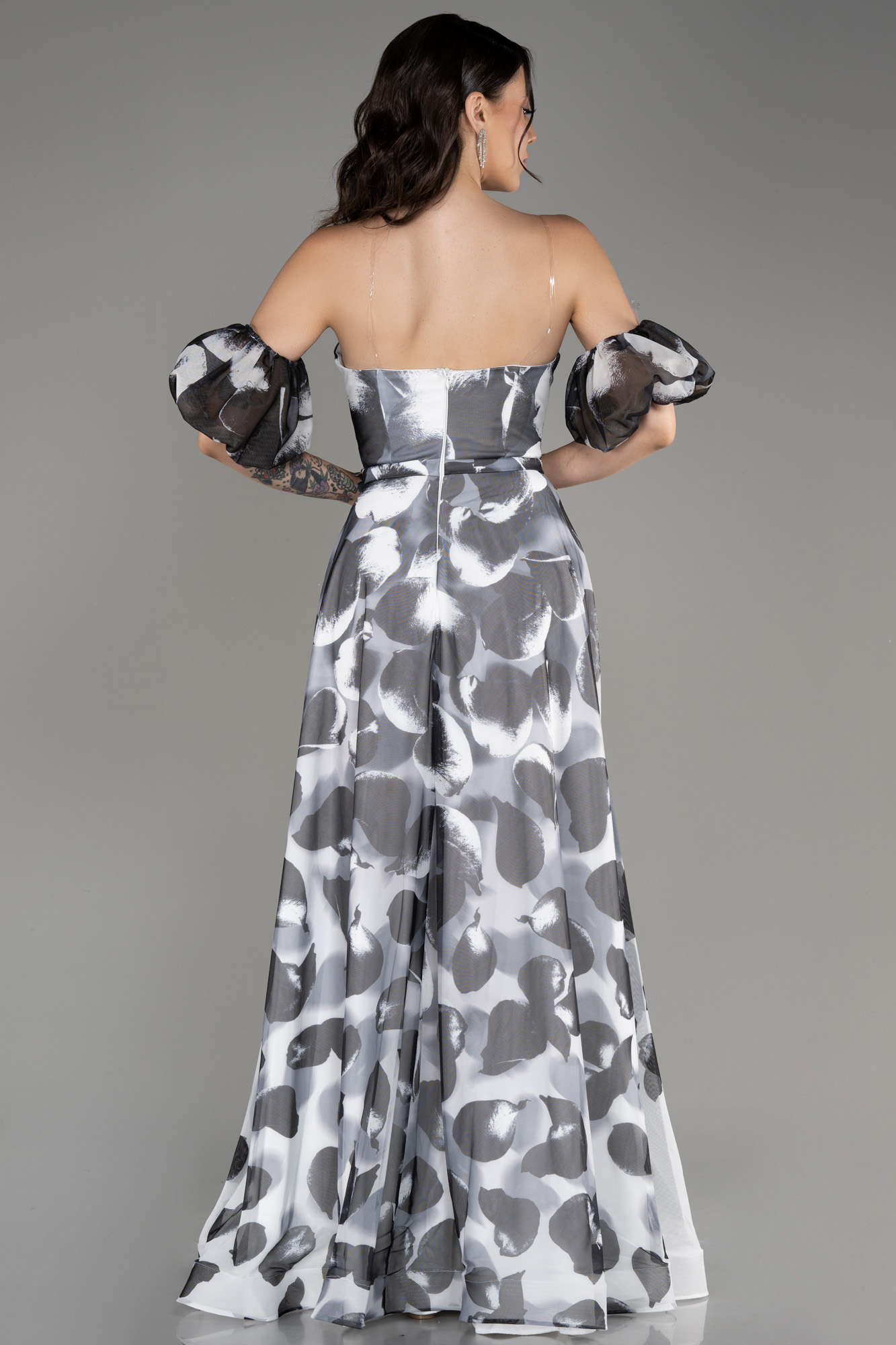 Antrasit Straplez Kol Detay Yırtmaçlı Empirme Uzun Abiye ABU3903 - Görsel 2