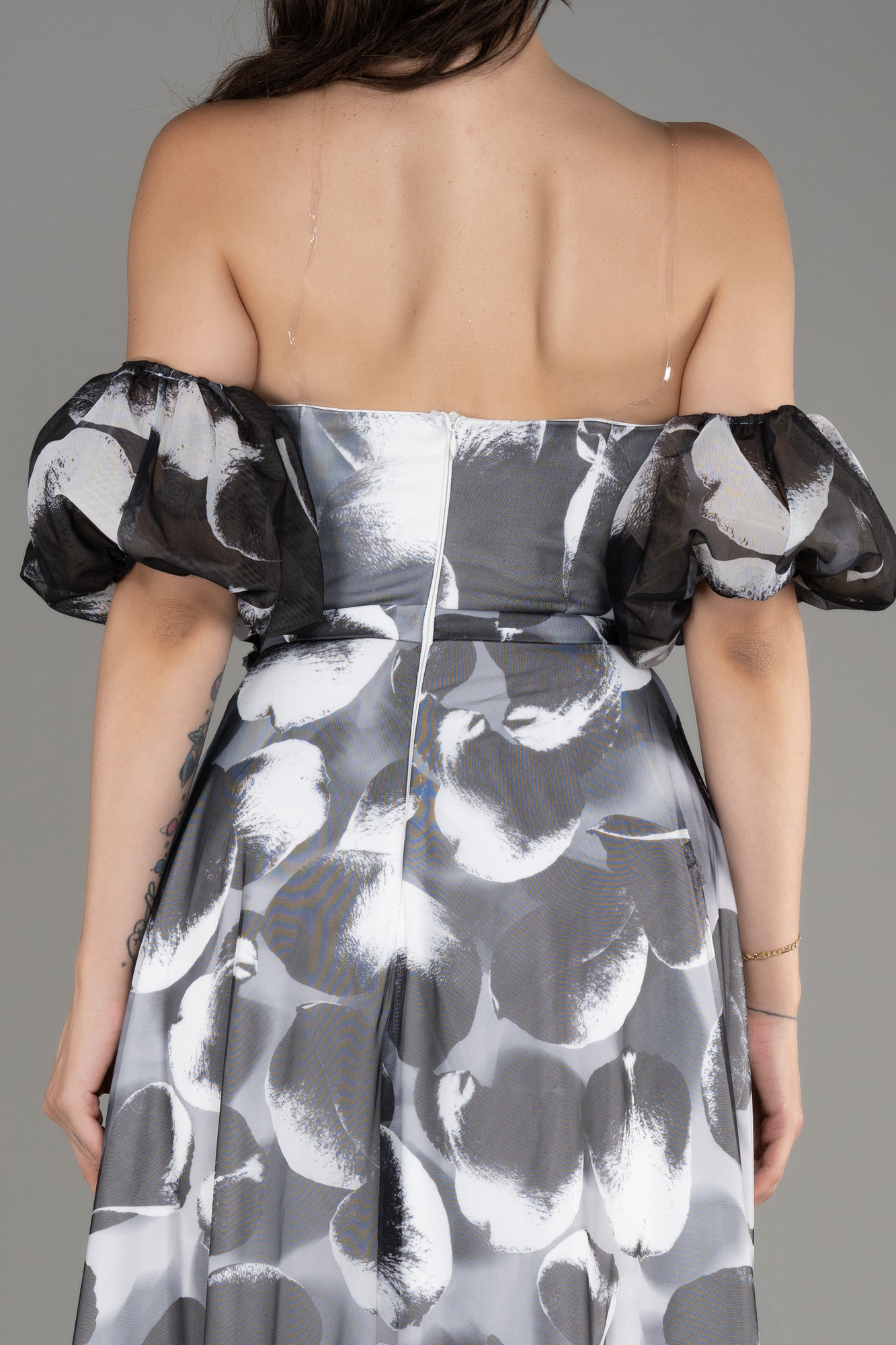 Antrasit Straplez Kol Detay Yırtmaçlı Empirme Uzun Abiye ABU3903 - Görsel 4