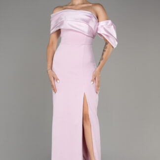 Pudra Bacak Dekolteli Uzun Abiye Elbise ABU4024