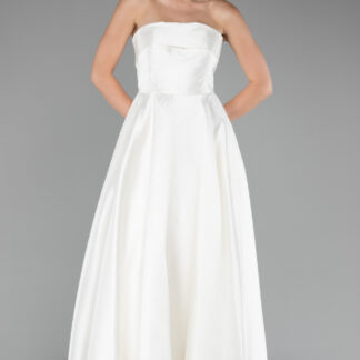 Ekru Straplez Midi Tafta Abiye Elbise ABU4049