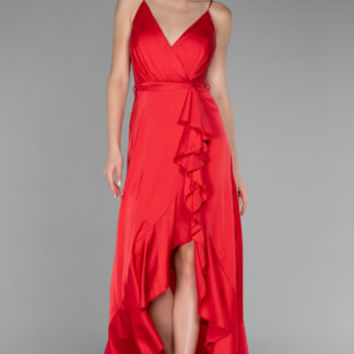 Kırmızı Önü Kısa Arkası Uzun Saten Mezuniyet Elbisesi ABO119