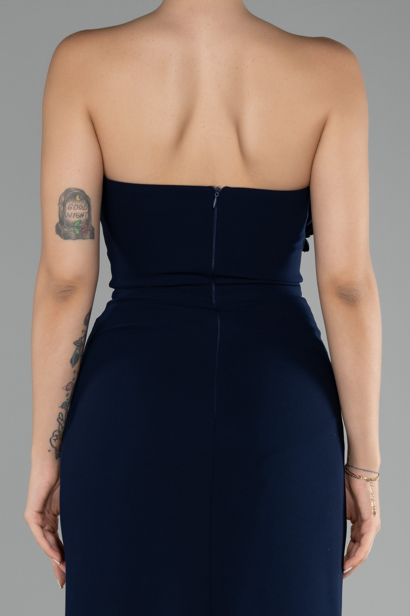 Lacivert Straplez Bacak Dekolteli Uzun Abiye Elbise ABU4213 - Görsel 4